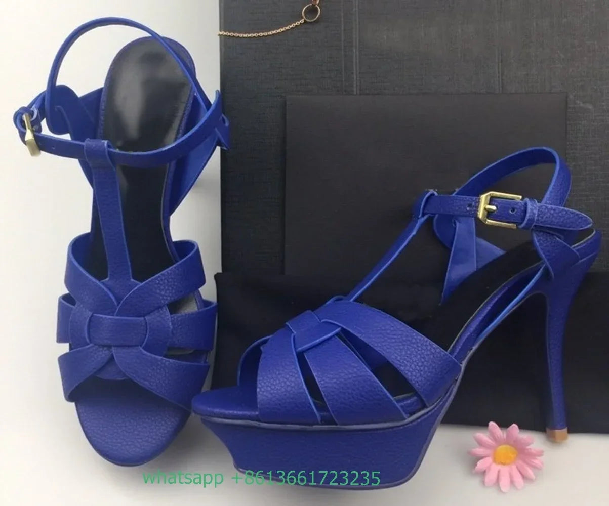 Platform Cross Strap Women Sandals Solid Peep Toe Thin High Heels Pu Slingback Ankle Strap Summer Sandals Fashion Party Shoes