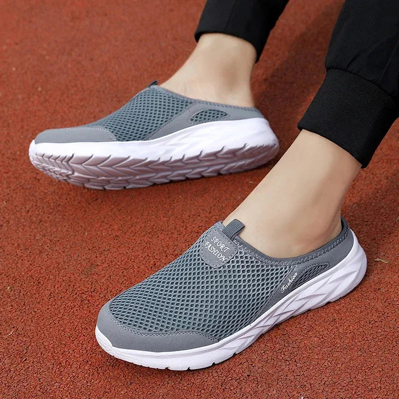Half Slippers Outdoor High Quality Anti-slip Men Leisure Shoes Mesh Breathable Soft Comfortable Flat-bottomed Slippers