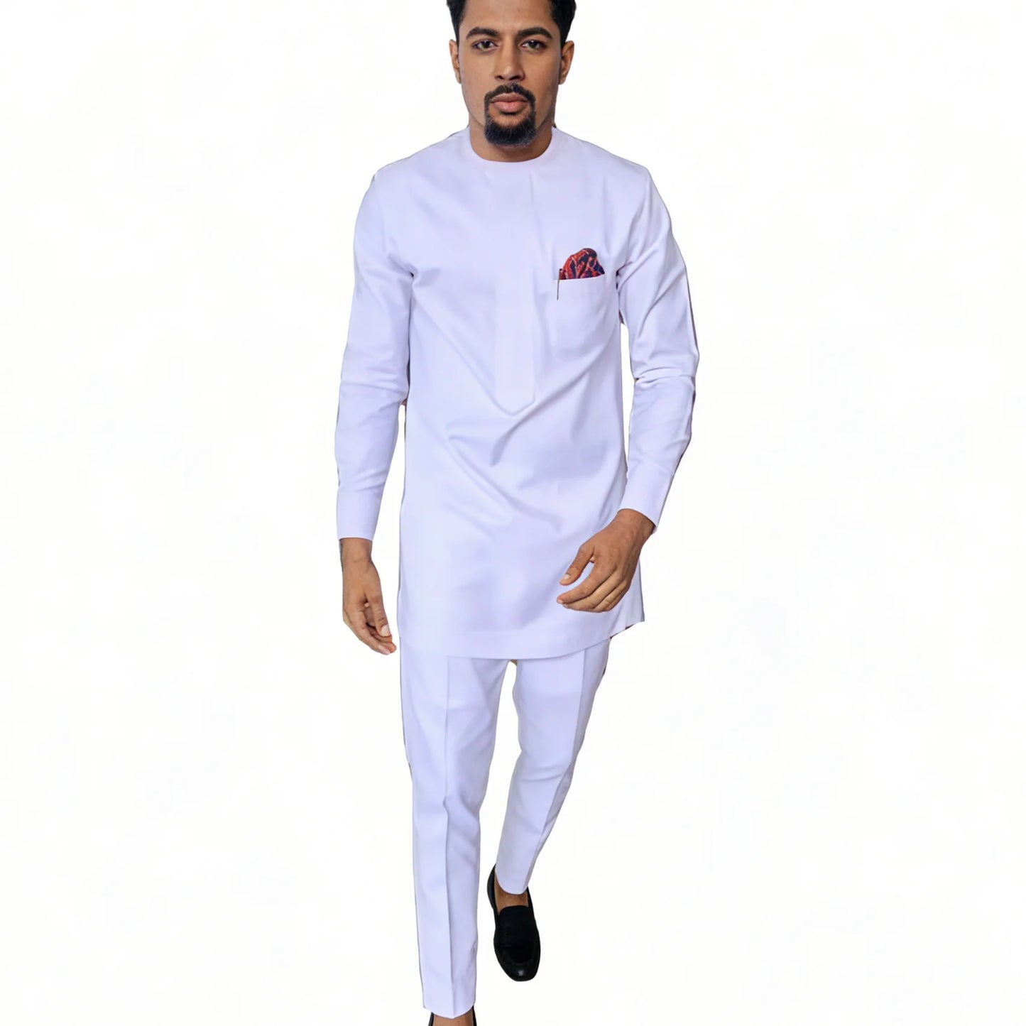 African Fashion Shirts Patch Trousers Solid White Pant Sets Senator Style Male Groom Suits Plus Size Party Wear African Clothes