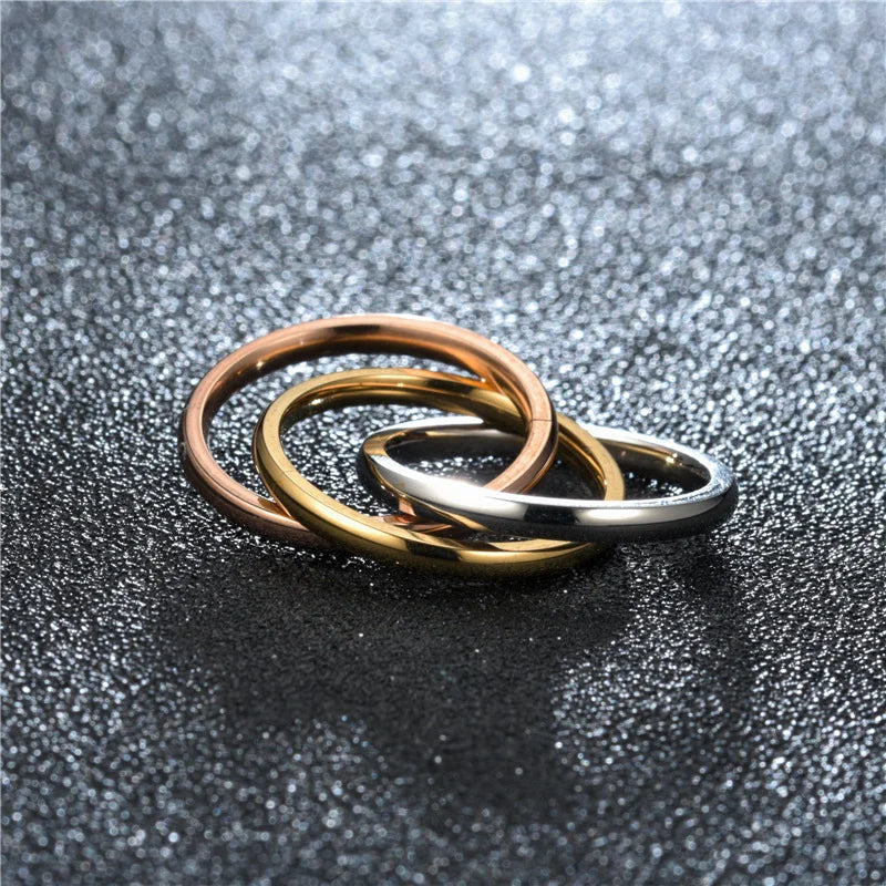 2026 Fashion Triple Interlocked Wedding Rings for Lovers Stainless Steel Three-in-One Promise Ring Valentine's Day Gifts