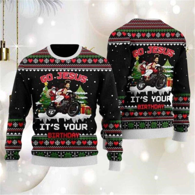 Funny Santa Claus Graphic Ugly Christmas Sweater 2026 Men Fashion Autumn Winter 3D Printed Sweatshirt Casual Oversized Pullovers