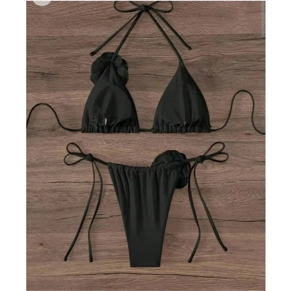 Sexy Rose Flower Bikini Beachwear  Swimwear Thong Bikini Women Swimsuits Swimming Bathing  Brazilian Bikinis Set Mujer Biquini