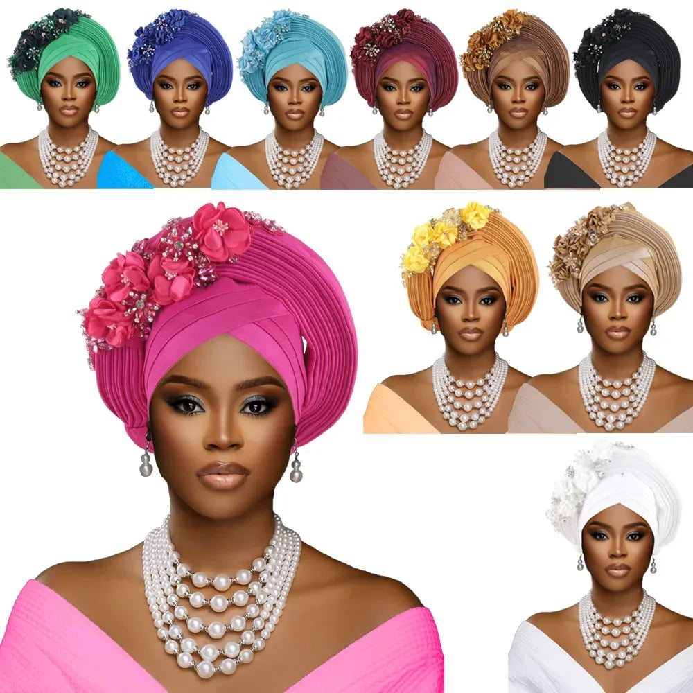 Fashion African Headtie Turban Nigeria Head Ties Flowers Already Made Auto Gele Women Head Wraps for Wedding Party Headpiece New