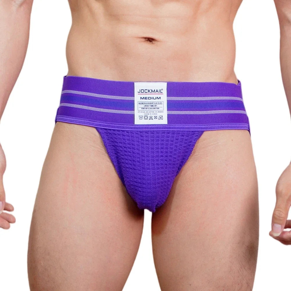 JOCKMAIL Men Athletic Supporters Jockstrap Thongs Mens Underwear  Underpants Bikini  3" Elastic Waistband  Hombre Panties