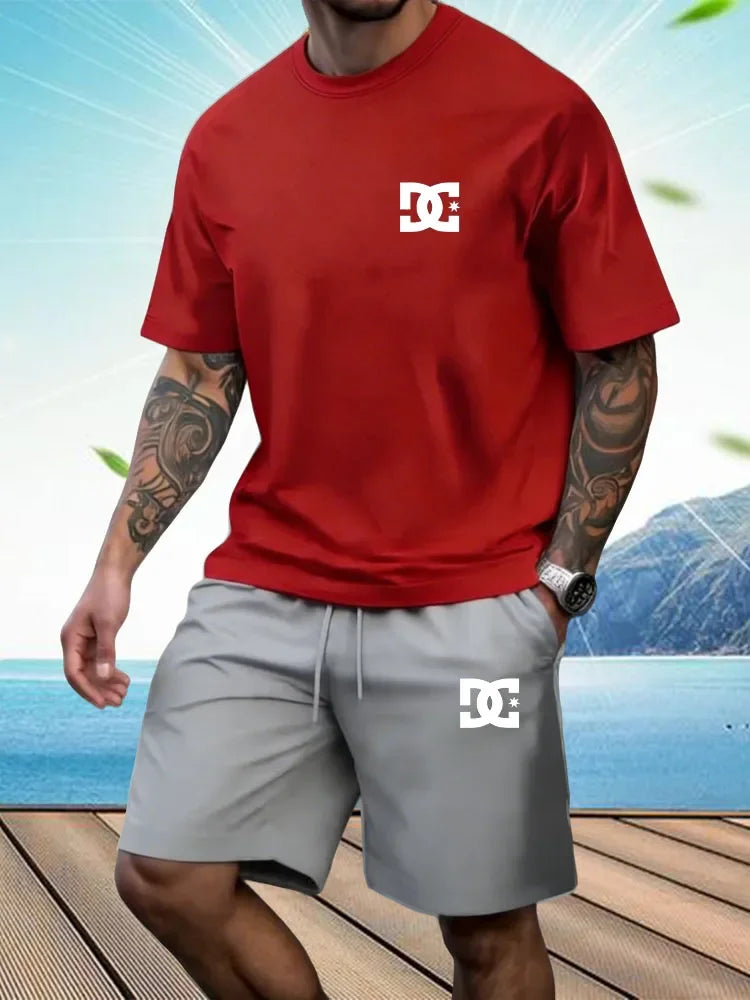 New Men's Sportswear Short Sleeved T-shirt and Sports Shorts Summer Casual Jogging Pants Set Men's Two-piece Set