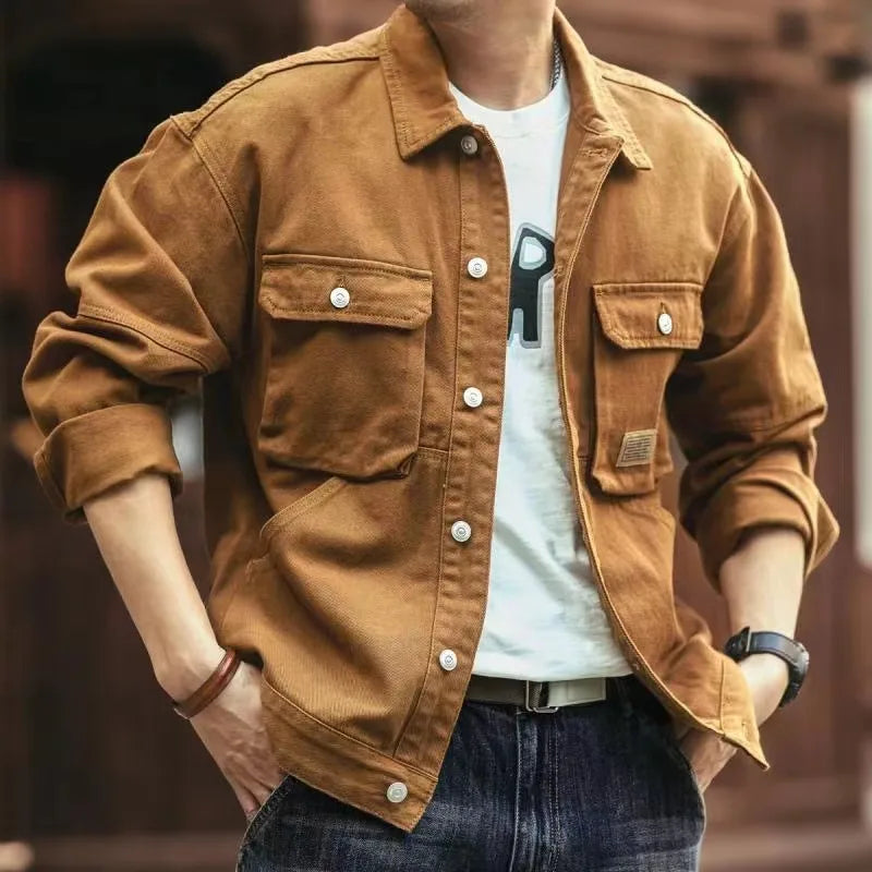 American Style Heavyweight Retro Workwear Jacket Men's Spring Autumn New Trend Loose Hardman Hunting Denim Coat Casual Fashion