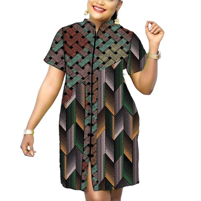 Stand Collar Dress African Trends Patchwork Dress Original Design Elegant Print Women's Ankara Outfit Customized