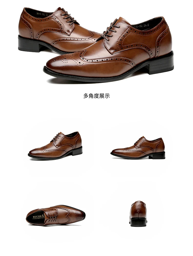 High Quality Genuine Leather Brogue Men Elevator Shoes 6CM Height Increase Oxford Men Formal Dress Shoes Business Office Wedding