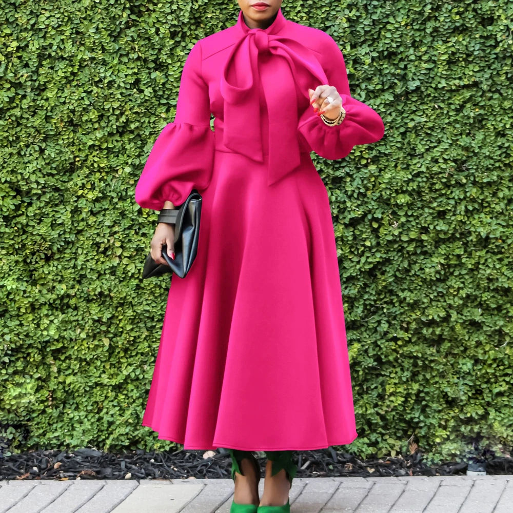 Church Dresses for Black Women African Vintage Fashion Bow Neck Formal Party Dress Ladies Elegant Swing Evening Dress Nice