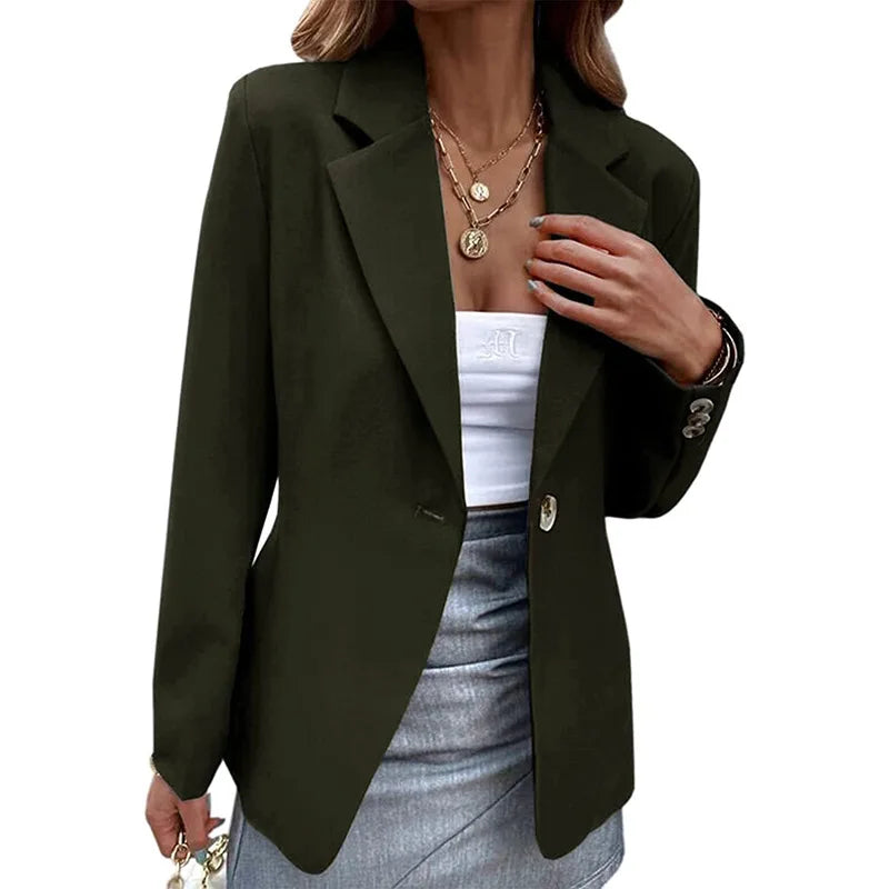 Spring Womens Office Blazer Long Sleeve One Button Solid Color Jacket