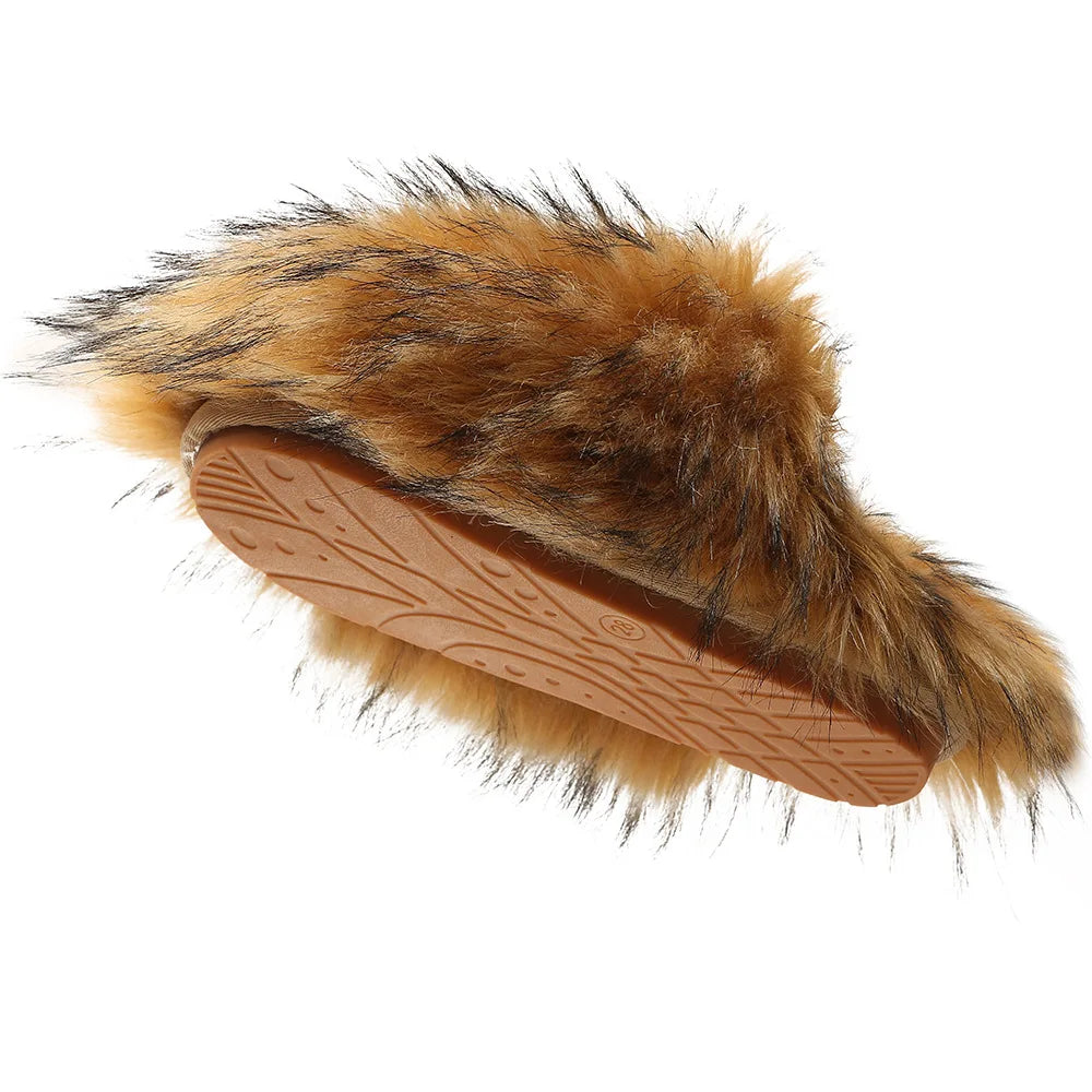 Ladies Winter High Quality Fox Fur Slippers Women Warm Fur Slides Girls Luxury Furry Slippers Soft Comfortable Home Cotton Shoes