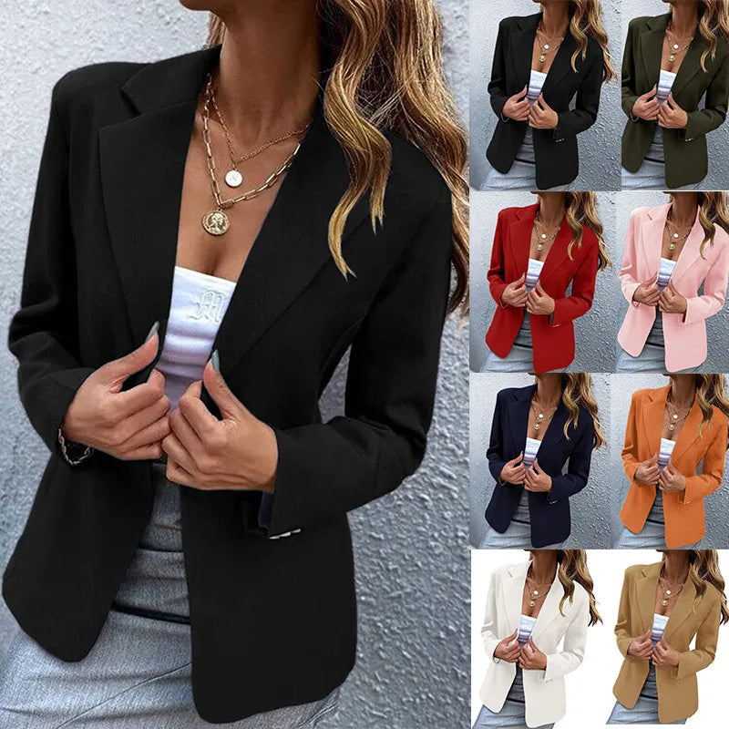 Spring Womens Office Blazer Long Sleeve One Button Solid Color Jacket