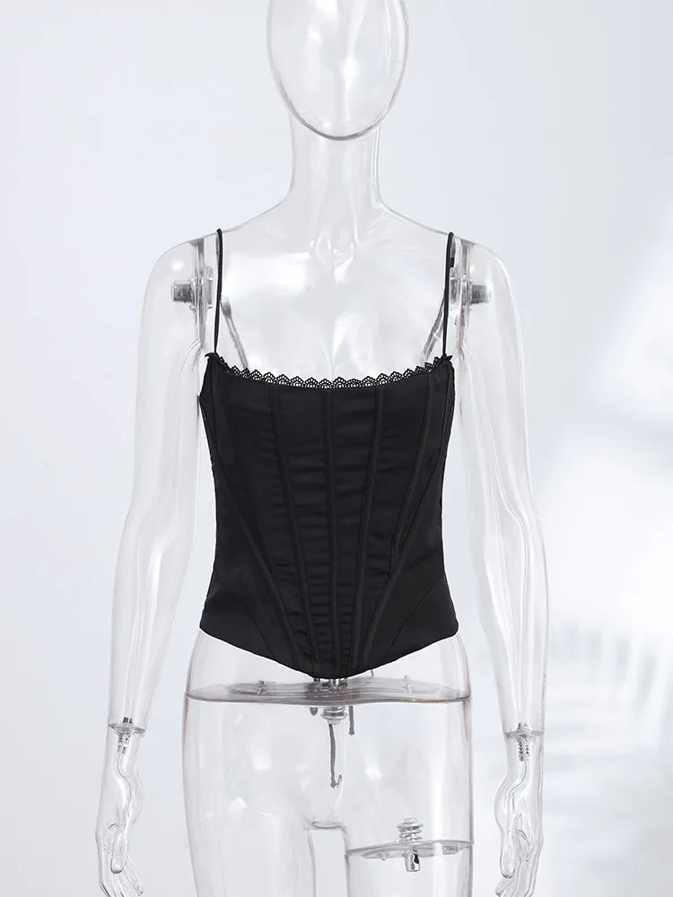 Sexy Satin Fish-bone Corset Women Slim Sleeveless Waist-cinching Spaghetti Strap Tank Tops 2026 New Ladies Spring Summer Outwear