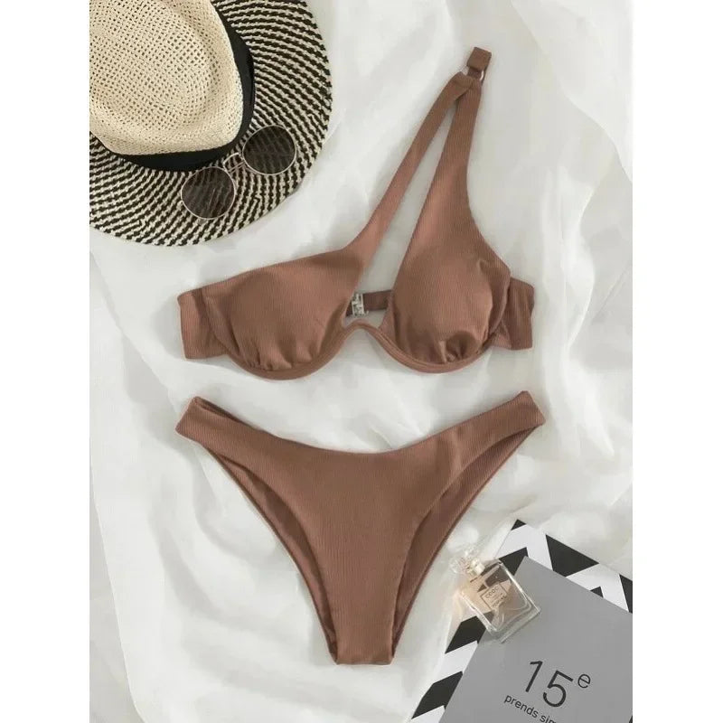 Sexy Bikinis Swimsuits Cut Out Women's Swimwear One Shoulder Biquini High Cut Bathing Suits Push Up Beach Bikini Set