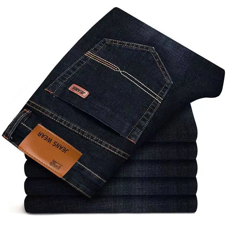 2025 JEAN New Business Men's Jeans Casual Straight Stretch Fashion Classic Blue Black Work Denim Trousers Male Brand Clothing ﻿