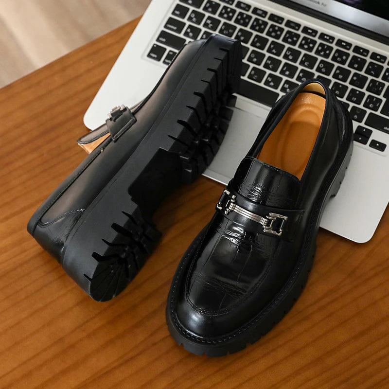 Business Men Thick-soled Loafers Black Brown Men One-foot Anti-slip Wear-resistant Business Social Shoes Brand Shoes Men 38-46