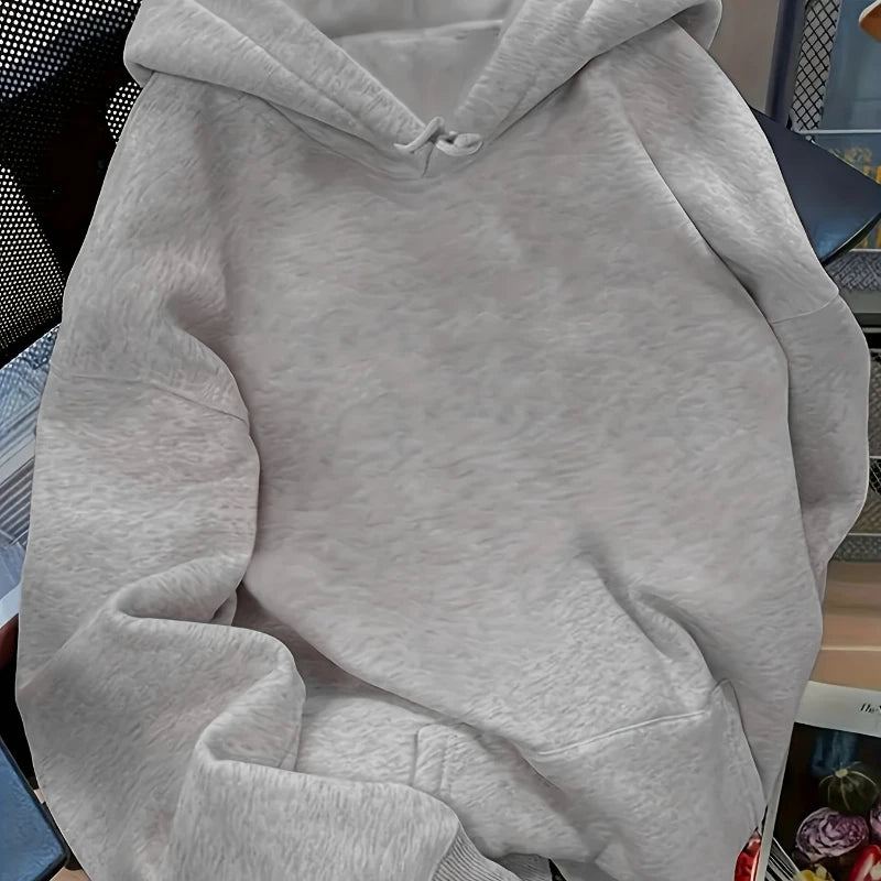 Casual Street Sweatshirt, Women's Solid Color Pullover Hoodie, Sport Style, Adjustable Drawstring Hood and Kangaroo Pocket