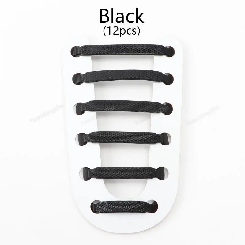 12Pcs Stretch Silicone Shoelaces No Tie Shoe laces Elastic Laces Sneakers Kids Adult Rubber Shoelace One Size Fits All Shoes