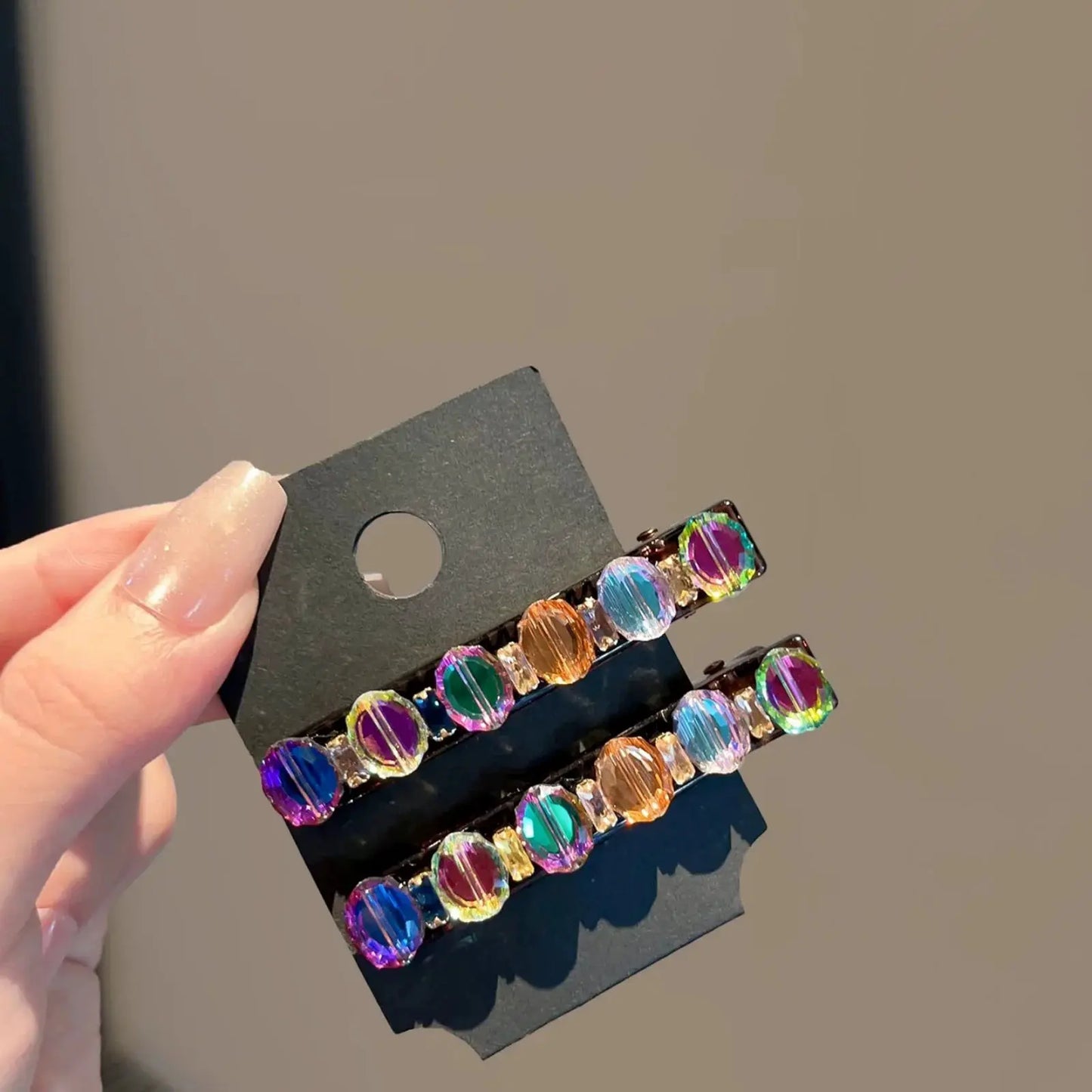 2Pcs Colorful Rhinestone Side Hair Clips for Women, Exquisite Light Luxury & Fashionable Versatile Design, High-End Bangs & Flya