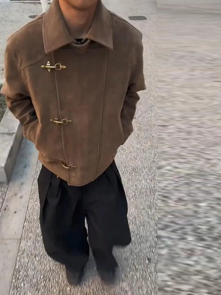 Elegant Metal Button Gender's Coat Fashion Slim Lapel Asymmetry Full Sleeves Couple Short Coat 2026 Spring Chic Streetwear