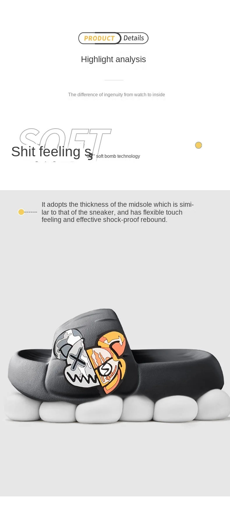 Men's Slippers Cool Bear Stickers Thick-soled Soft Women's Sandals Bathroom Beach Indoor Outdoor Men's Slippers Non-slip2024