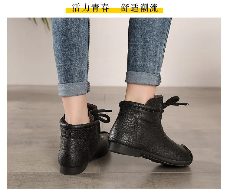 Careaymade-Genuine leather women's boots Fashion retro warm Oversized shoes cow leather Pure handmade ankle boots Casual boots