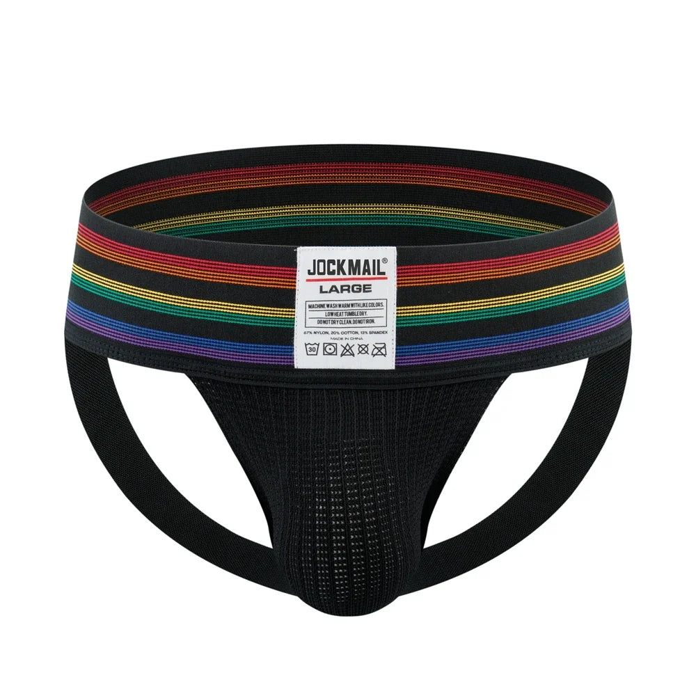 JOCKMAIL Men Athletic Supporters Jockstrap Thongs Mens Underwear  Underpants Bikini  3" Elastic Waistband  Hombre Panties