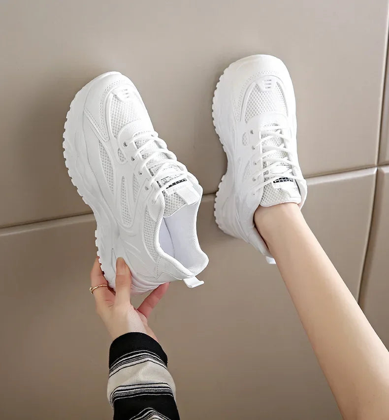 Sneakers Women  New Leather Chunky Sneakers Women's Sports Shoes Thick Tennis Vulcanized Shoes Basket Platform Shoes