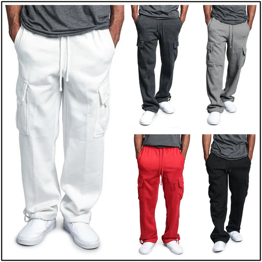 2024 new Men Cargo Jogger Pants Autumn Hip Hop Street wear Loose Trousers Multi Pocket Solid Color Overalls GYM Sports Wear