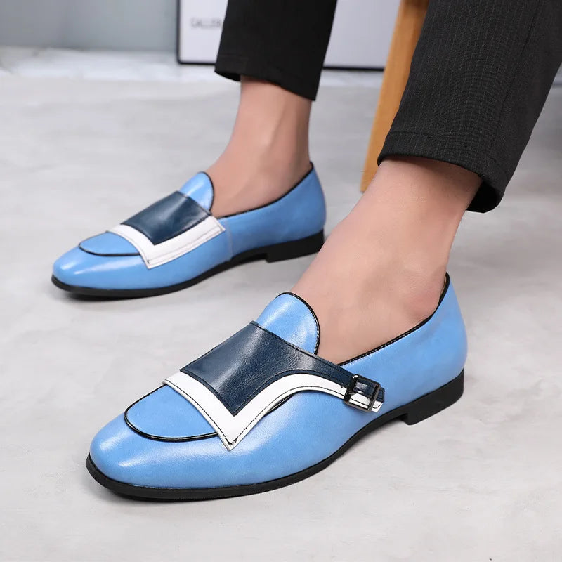 Luxury Designer New Monk Strap Blue and White Oxford Shoes For Men's Formal Wedding Prom Dress Homecoming Sapatos Tenis Masculin