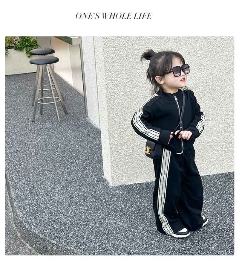 Girls Fashion Casual Sets Children Spring Autumn Sports Suits Kids Long-sleeved Jacket+Pants 2Pcs Outfits New Trend Clothes