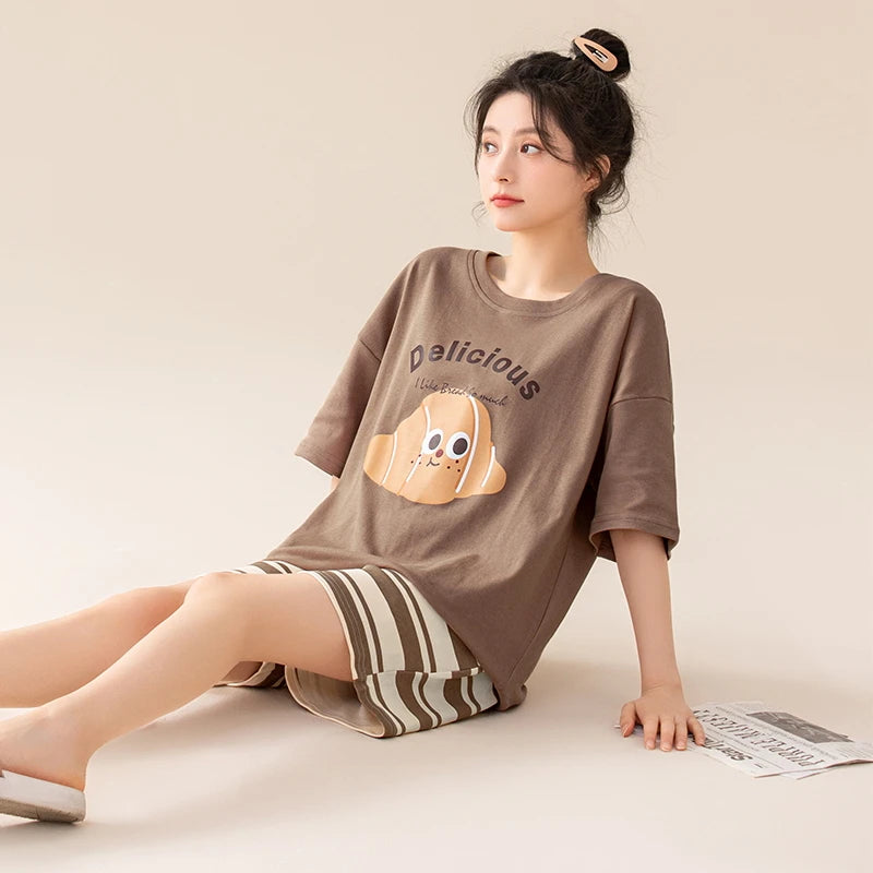 Couple Pajamas Set Summer Short-Sleeved Sleepwear 100% Cotton Men and Women Pyjamas