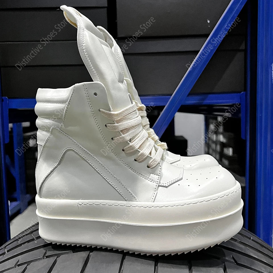Brand RO Double Bottom Fashion Shoes Designer Women Ankle Boot Platform 6cm Original Casual Men Shoes Luxury Leather Zip Shoes
