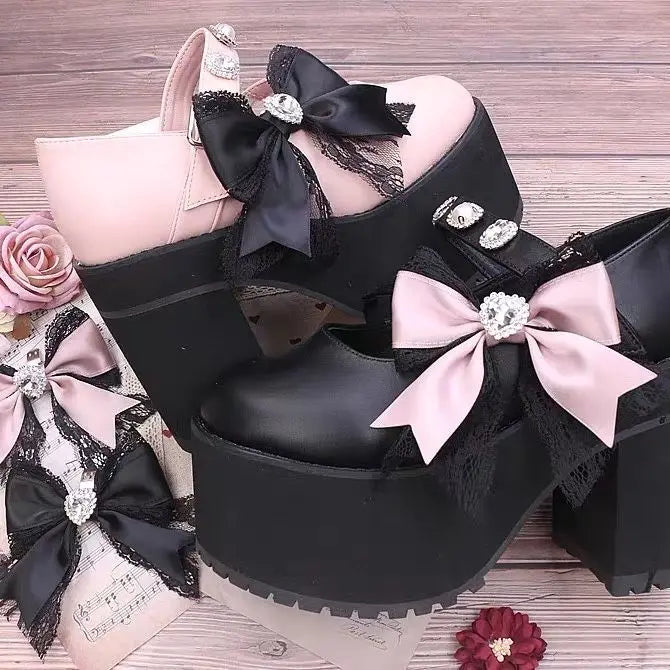 [1 pair]Lolita Lace Charms for Shoes Buckles for Women's Shoes Heart Bog Bow Shoe Decoration Supplies Girl Accessories for Women
