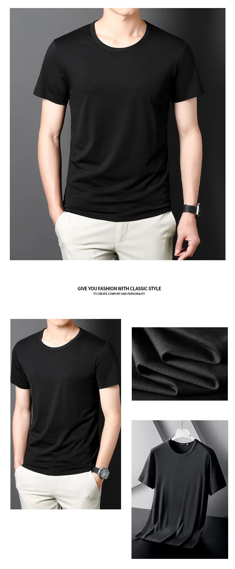 Minglu Modal Summer Men's T-shirts High Quality Short Sleeve Solid Color Round Collar Simple Casual Male Tees Plus Size 5XL