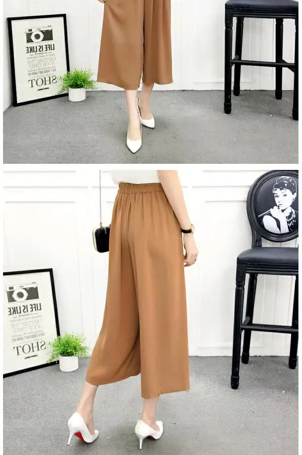 High Waist Wide Leg Pants Skirt Pants Chiffon Cotton Linen Seven Eighteen Length Trendy Women's Casual Trousers Commute Style