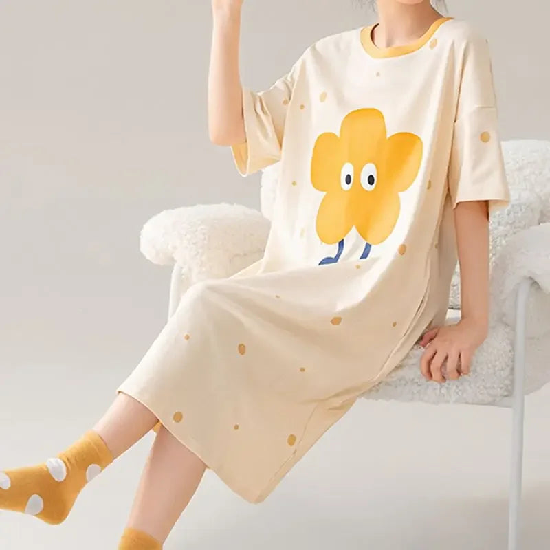 100% COTTON! M-4XL Plus Size Summer Women Nightgown Brand New Anti-bacterial HQ Nightdress Short Sleeves Sleepshirt Casual Dress