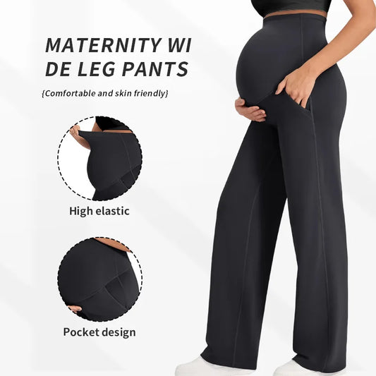 New Maternity Women Pants Solid Spring Autumn Wide-legged Pants High-waisted Loose Pants Casual Straight Pants Pregnant Clothing