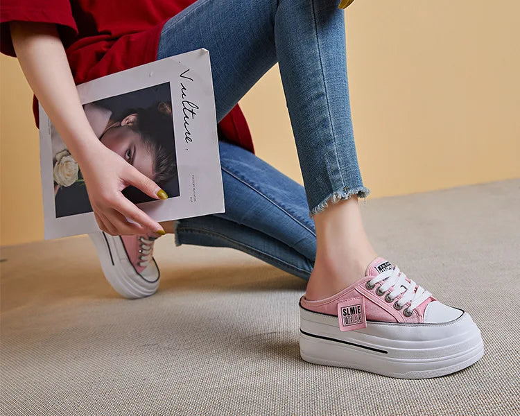 Fujin flip flops women 7.5cm Platform Slippers Denim Chunky Sneaker Casual Comfy Breathable Summer Shoes Women's slippers