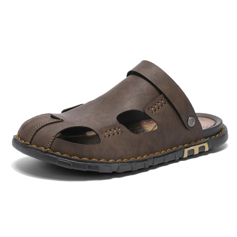 New Men's Leather Sandals Summer Slippers Beach Sandals Hollow Fashion Comfortable Outdoor Leisure Sports Sandals Large Shoes