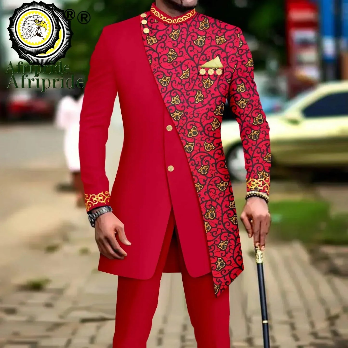 African Suits for Men Embroidery Print Blazer and Pants Set Business Dress Suit with Kerchief Party Wedding Evening A2316023