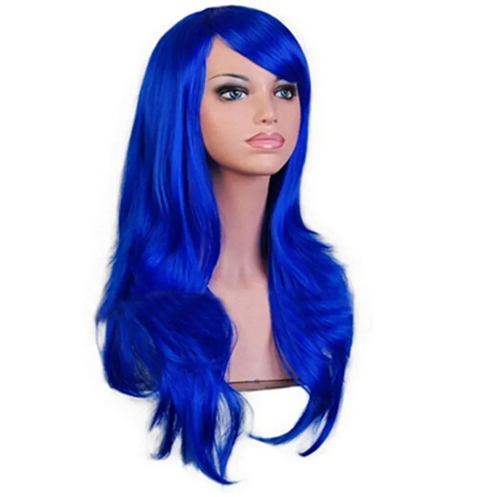 QQXCAIW Long Wavy Cosplay Wig Red Green Purple Pink Black Blue Sliver Gray Blonde Brown 70 Cm Synthetic Hair Wigs