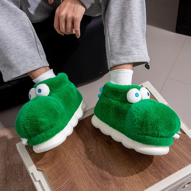 Unisex Men's Cartoon Animal Furry Bedroom Boot Shoes Warm Novelty Outdoor Slipper with Grippers New Adults Fun Alligator Slipper