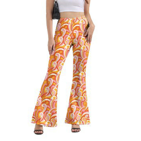 European and American fashion trend: tight-fitting, hugging the body, retro print, trendy style, micro-bell-shaped pants, high w