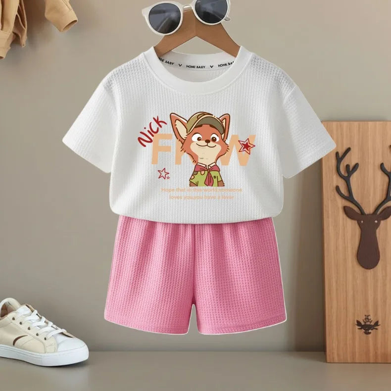 Summer Boys and Girls Fashion T Shirt and Shorts Two Piece Sets Kids Casual Outfits Children Breathable Short Sleeve Top Set New