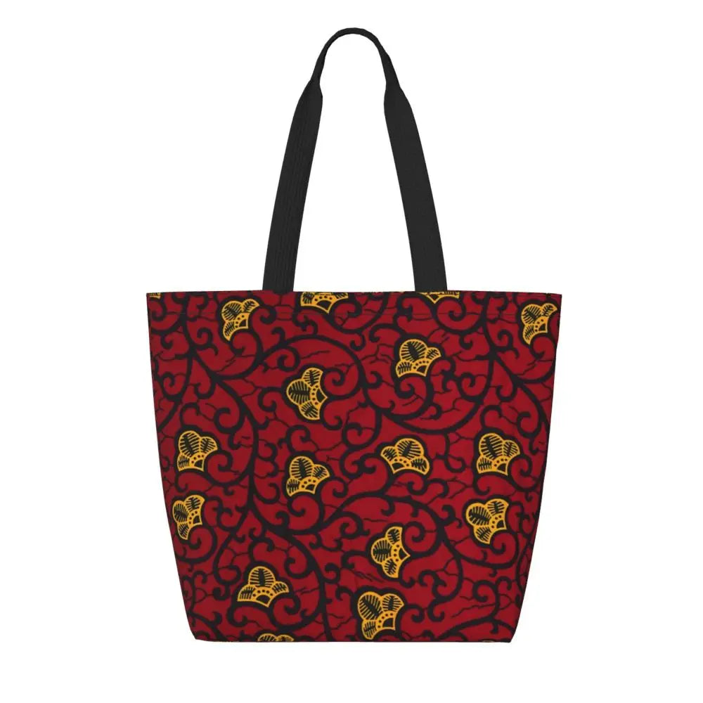 African Ankara Prints Grocery Shopping Tote Bags Women Geometric Ethnic Art Canvas Shoulder Shopper Bags Big Capacity Handbag