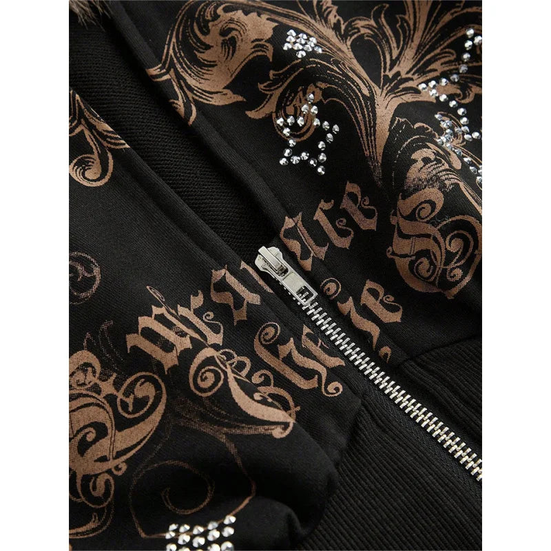 Winter Warm Gothic Print Hoodie Women's Clothin Faux Fur Crop Top Zip-Up Sweatshirt Fashion Y2K Streetwear Hooded Jacket 2026New