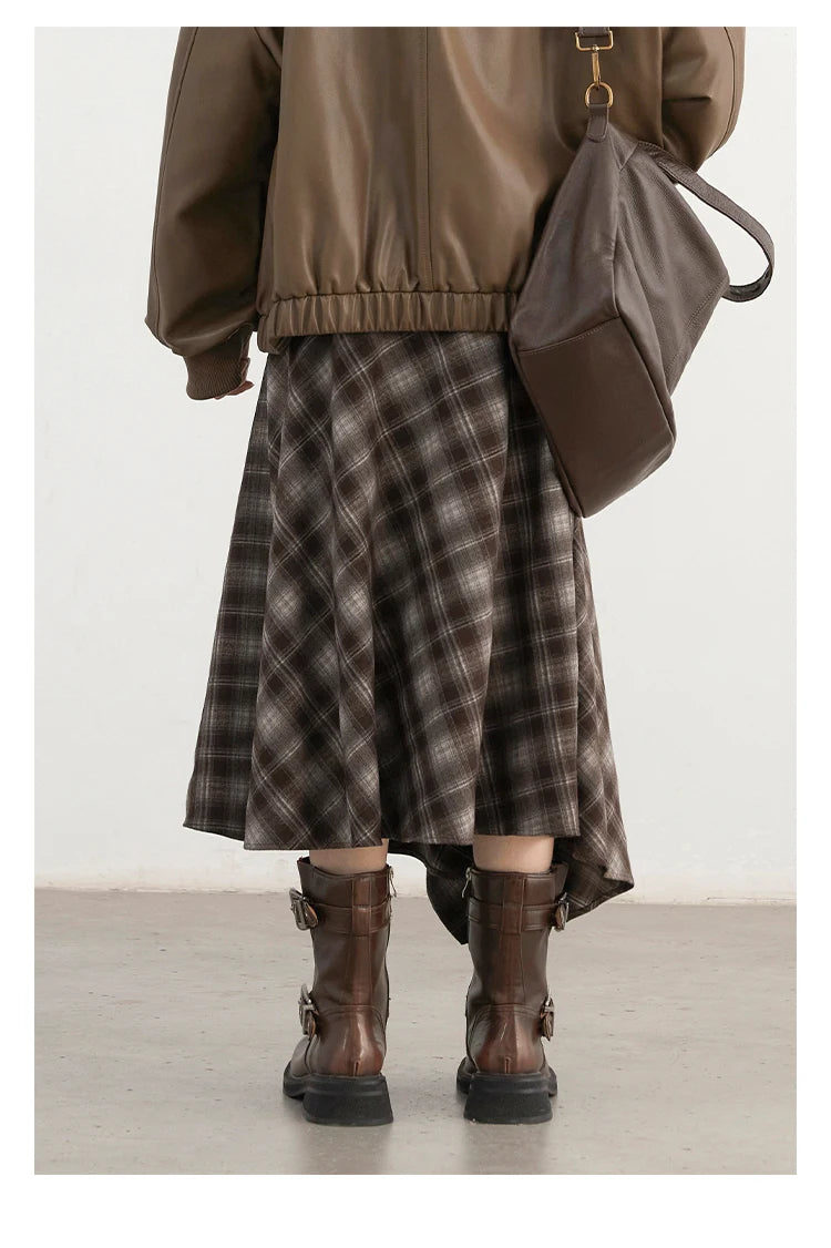 Chic Ven Women Skirt A Line Retro Loose High Waist Plaid Long Autumn Winter 2026