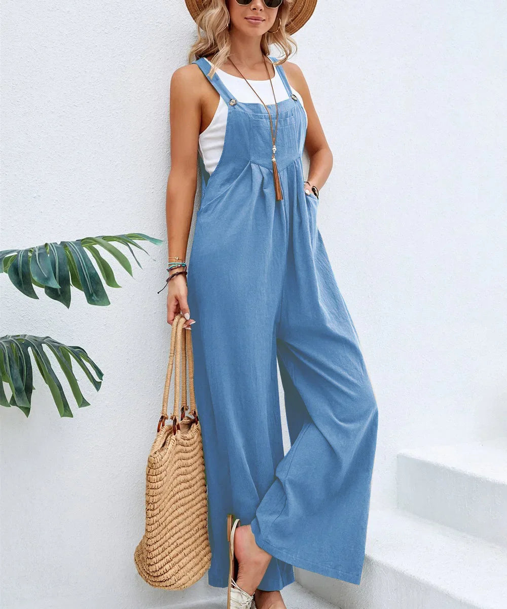 Women Summer Autumn Casual Straps Jumpsuits Elegant High Waist Wide Leg Trousers Harajuku Sleeveless Rompers Streetwear Overalls