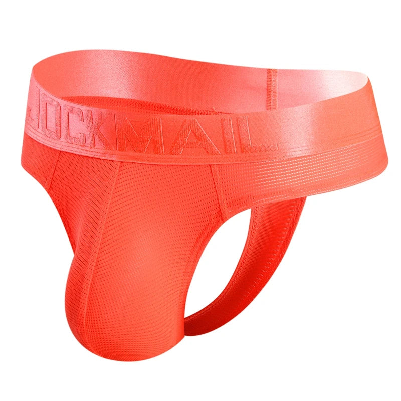 JOCKMAIL Sexy Men's G-string Fashion Low Waist Solid Color Male Thongs Underwear Breathable Mesh Sports Underpants Shorts